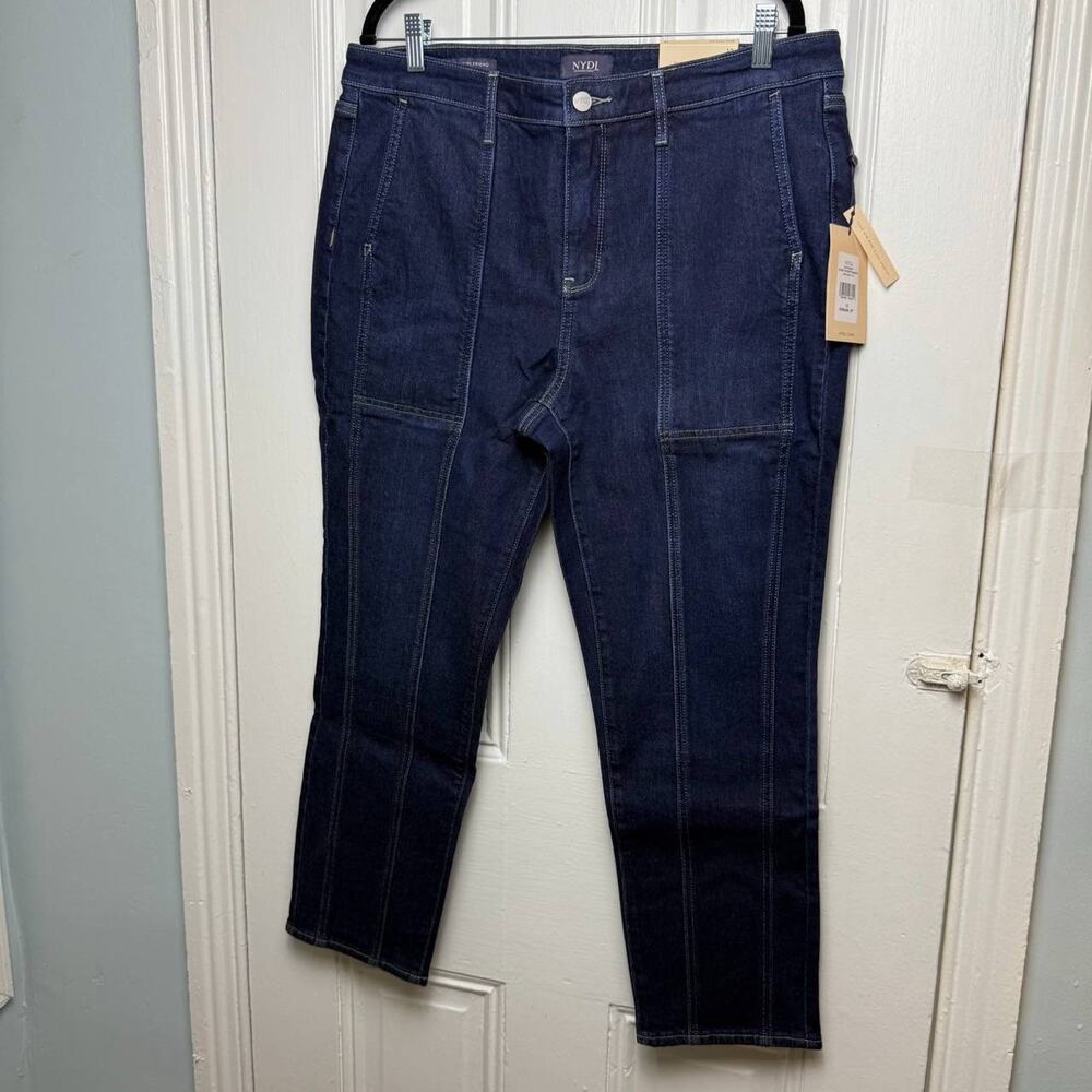 NYDJ Margot Girlfriend Front Seam Ankle Jeans Womens Size 12 Dark Blue Midnight